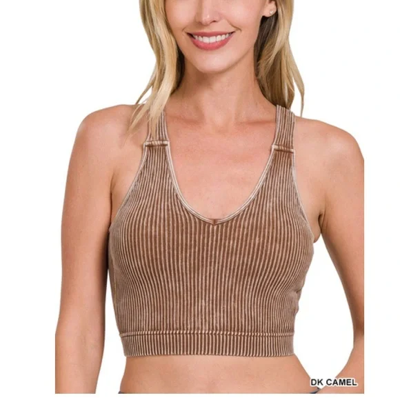 13 colors ❤️ZENANA WASHED RIBBED CROPPED
SEAMLESS BRA PADDED
TANK TOP - Picture 3 of 13